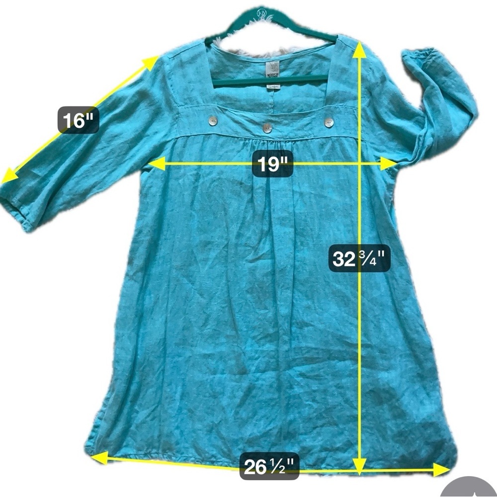 Match Point Teal 100% Linen Pantsuit Tunic Relaxed Fit Resort Lagenlook Club XL - Picture 8 of 12